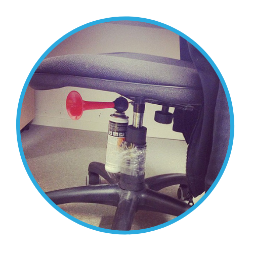 April Fool's Day Prank - Airhorn taped to chair post
