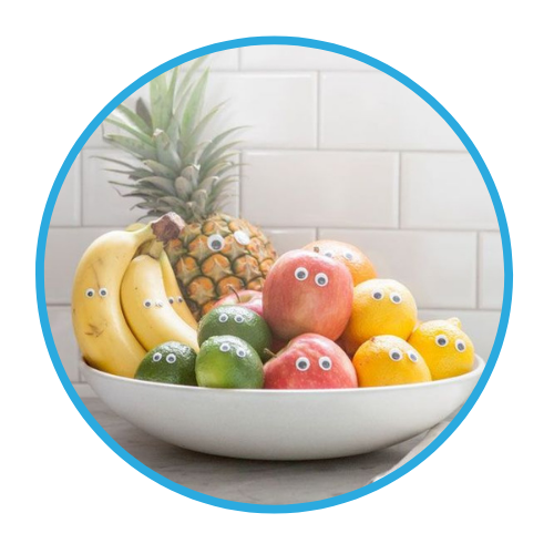April Fool's Day Prank Googly eyes on bowl of fruit
