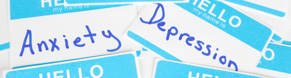 Name tags with mental health issues, anxiety, depression #GivingTuesday