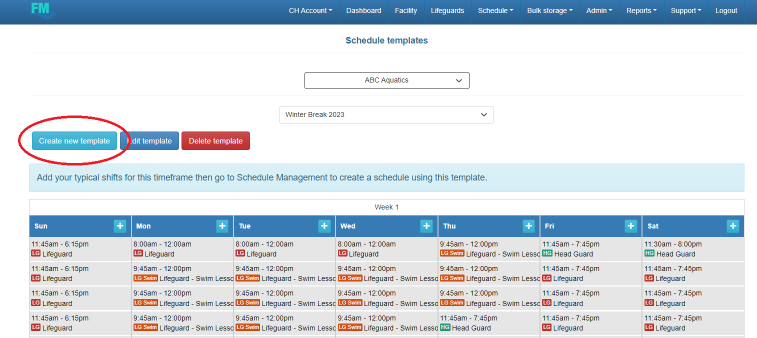 Screenshot of Schedule Manager creating a new schedule template